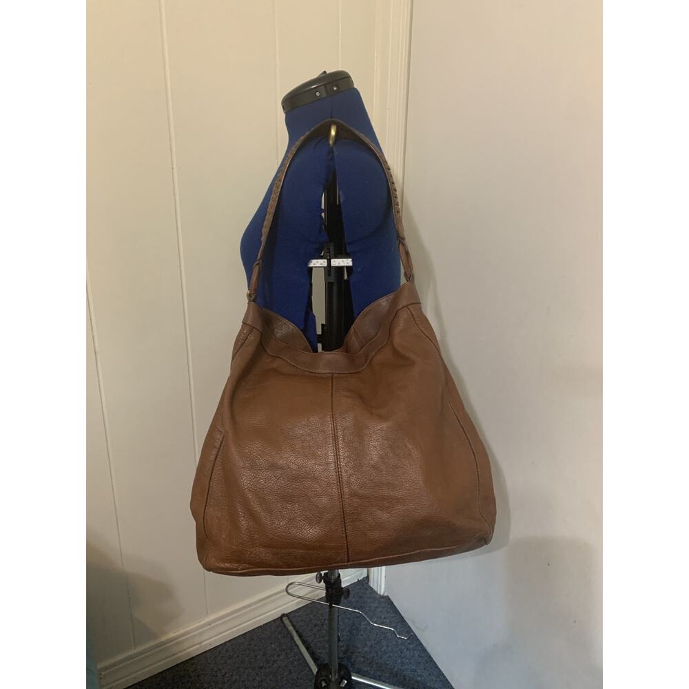 Banana Republic Large Cow Leather Hobo Bag 4 pockets Whipstitch Braided Strap - Picture 2 of 12